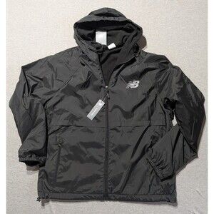New Balance Mens Full Zip Fleece Lined Windbreaker Running Jacket Black Large NB